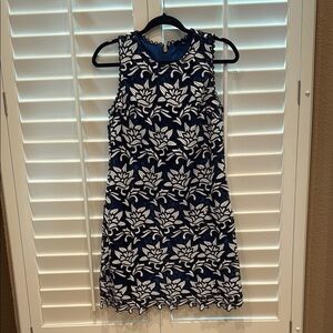 Navy and White Floral Sleeveless Dress elegant